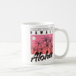 Aloha Hawaï Palmboom Retro Zonsondergang Strand Me Koffiemok