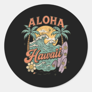 Aloha Hawaï Surfen Ontwerp Tropische Zomer Ronde Sticker