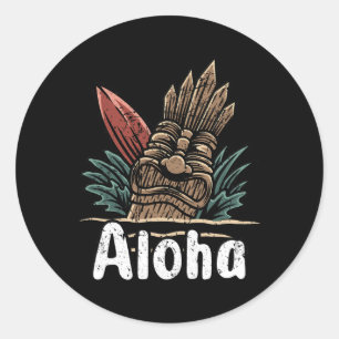 Aloha Hawaï Surfen Retro Zonsondergang  Ronde Sticker