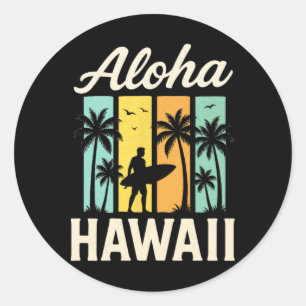 Aloha Hawaï - Surfen Strand Palmboom Zonsondergang Ronde Sticker
