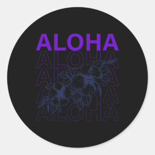 Aloha Hawaï Vakantie Surfen Strand Tropisch Hibisc Ronde Sticker