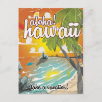 Aloha! Hawaï! vintage reisaffiche cartoon