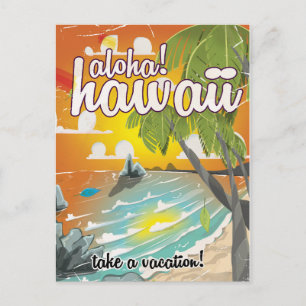 Aloha! Hawaï! vintage reisaffiche cartoon Briefkaart