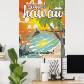 Aloha! Hawaï! vintage reisaffiche cartoon Poster (Thuiskantoor)
