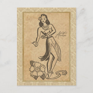 Aloha Hawaïaanse Meisje 2 Vintage Reproductie Briefkaart