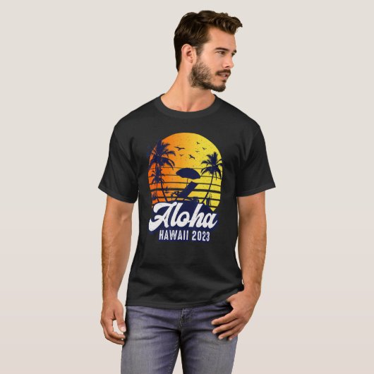Aloha Hawaii 2023 Hawaiian Sunset Beach Retro T-shirt (Voorkant volledig)