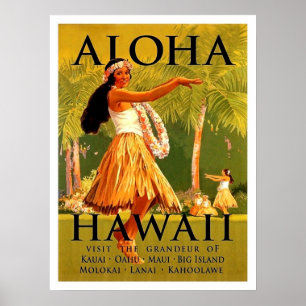 Aloha Hawaii, dans voor een meisje met een romp, v Poster