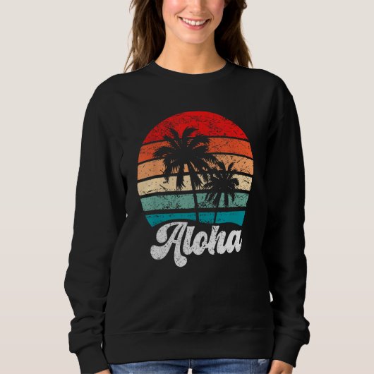 Aloha Hawaii Hawaiian Island Palm Tree Beach Retro Trui (Voorkant)