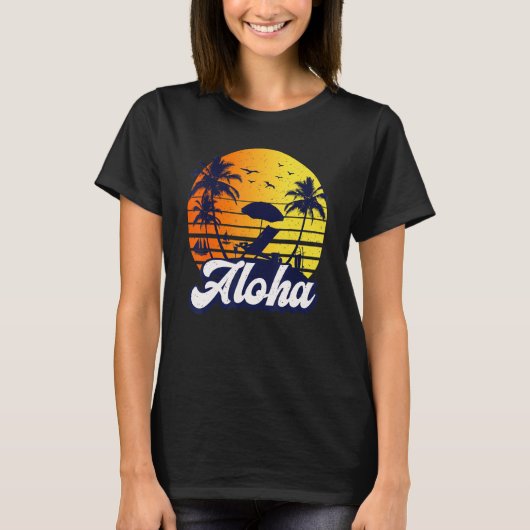 Aloha Hawaii Hawaiian Sunset Beach Retro T-shirt (Voorkant)