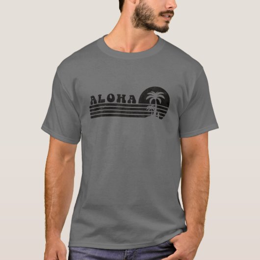 Aloha Hawaii HI Hawaiian Island Palm Tree Surfboar T-shirt (Voorkant)