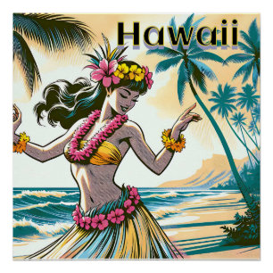 Aloha   Hawaii Hula Dancer op het strand Perfect Poster