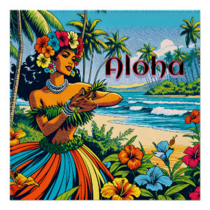 Aloha   Hawaii Hula Dancer op het strand Perfect Poster