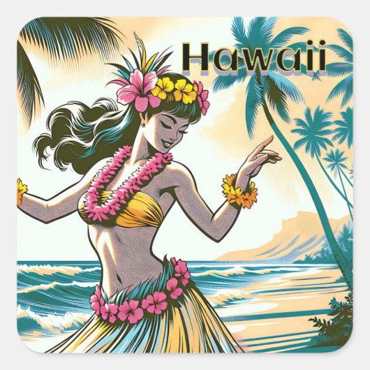 Aloha | Hawaii Hula Dancer op het strand Vierkante Sticker (Voorkant)