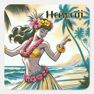 Aloha   Hawaii Hula Dancer op het strand Vierkante Sticker