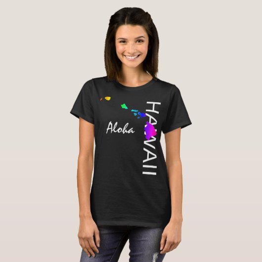ALOHA - HAWAII ISLANDS NEON REGENBOOG T-SHIRT (Voorkant volledig)