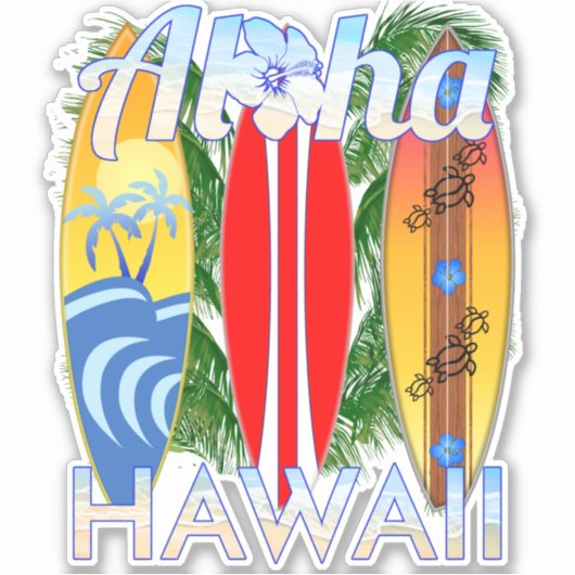 Aloha Hawaii Islands Surfing Sticker (Voorkant)