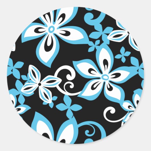 ALOHA HAWAII (NOIR/BLEU) STICKER ROND CLASSIQUE (Devant)