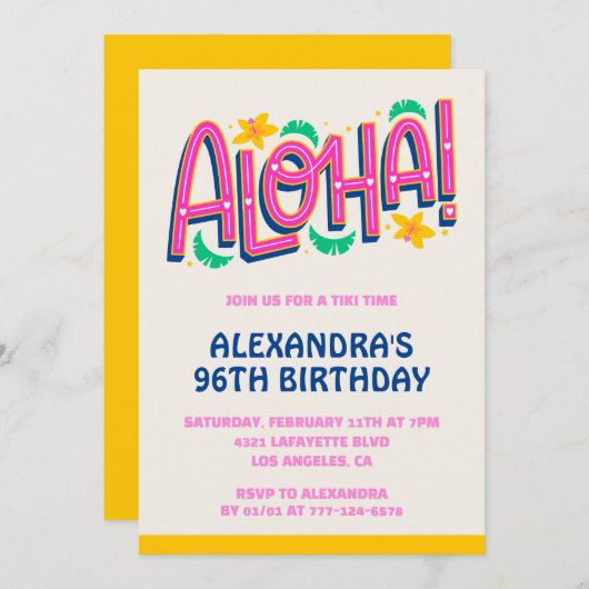 Aloha Hawaii Tropical invitations à 96e anniversai (Devant / Derrière)
