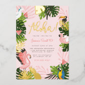 Aloha Hawaii Tropical Summer Gold Birthday Party Folie Uitnodiging (Voorkant)