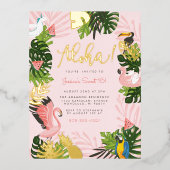 Aloha Hawaii Tropical Summer Gold Birthday Party Folie Uitnodiging Briefkaart (Voorkant)