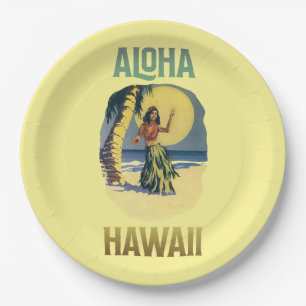Aloha Hawaii Vintage Hula Girl Papieren Bordje