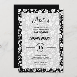 Aloha Hawaiian Floral Black and White Birthday Kaart