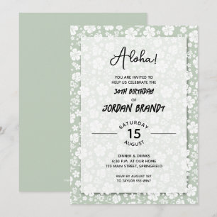 Aloha Hawaiian Floral Sage Birthday Party Kaart