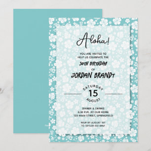 Aloha Hawaiian Floral Turquoise Birthday Party Kaart