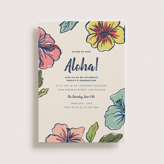 Aloha Hawaiian Flowers Afstuderen Invitation Kaart