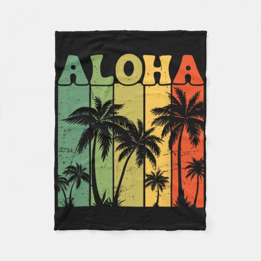 Aloha Hawaiian Island Palm Trees Surfboard Beach H Fleece Deken (Voorkant)