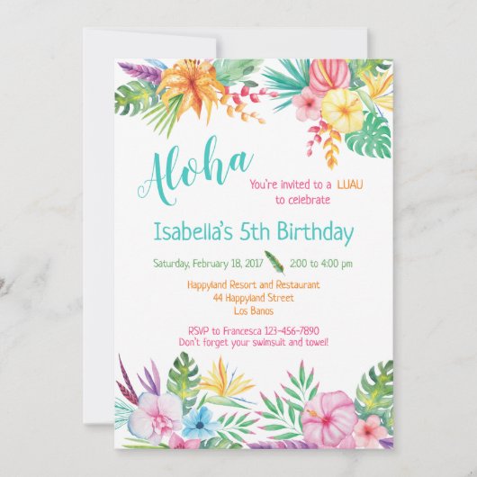 Aloha Hawaiian Luau Invitation d'anniversaire (Devant)