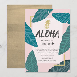 Aloha Hawaiian Luau Pineapple Blush Pink Birthday Kaart