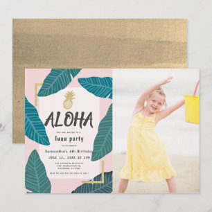 Aloha Hawaiian Luau Pineapple Foto Pink Birthday Kaart