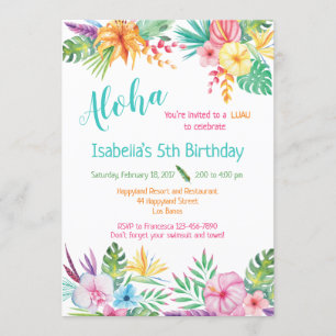 Aloha Hawaiian Luau Verjaardag Uitnodiging