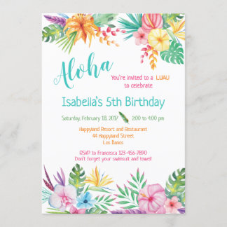 Aloha Hawaiian Luau Verjaardag Uitnodiging
