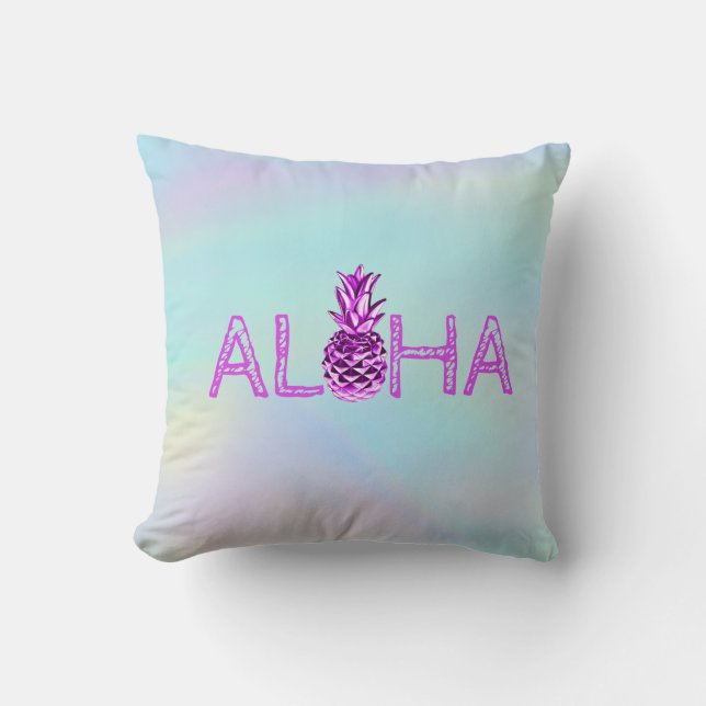 Aloha Hawaiian Metallic Pineapple Holographic Kussen (Voorkant)