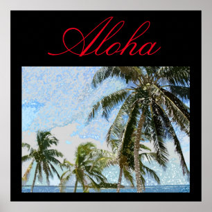 Aloha Hawaiian Palm Trees Tropical Travel Poster