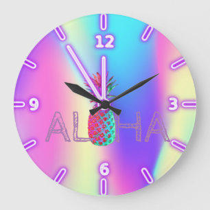 Aloha Hawaiian Pineapple Holographic Grote Klok