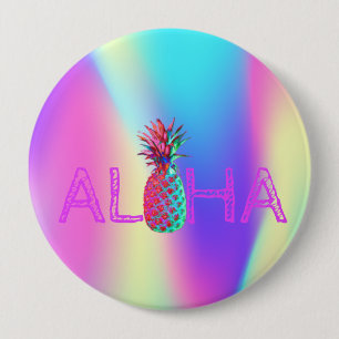 Aloha Hawaiian Pineapple Holographic Ronde Button 4,0 Cm