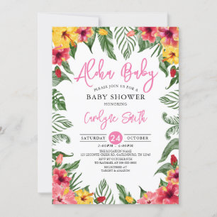 Aloha Hawaiian Tropical Girl Baby shower Kaart