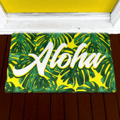 Aloha Hawaiian Tropical Green Yellow Palm Leaves Deurmat