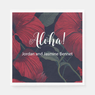 Aloha Hawaiian Wedding Red Hibiscus Servet