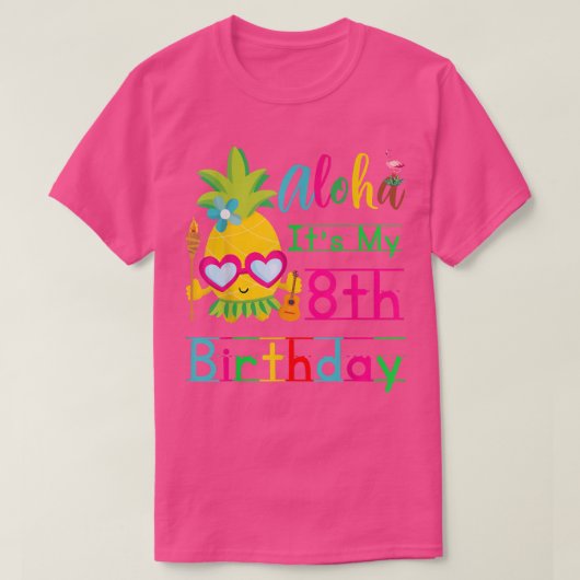 Aloha Het is mijn 8e verjaardag op Hawaii, tweede  T-shirt (Design voorkant)