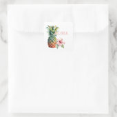 Aloha Hibiscus Bloem Ananas Vierkante Sticker (Tas)