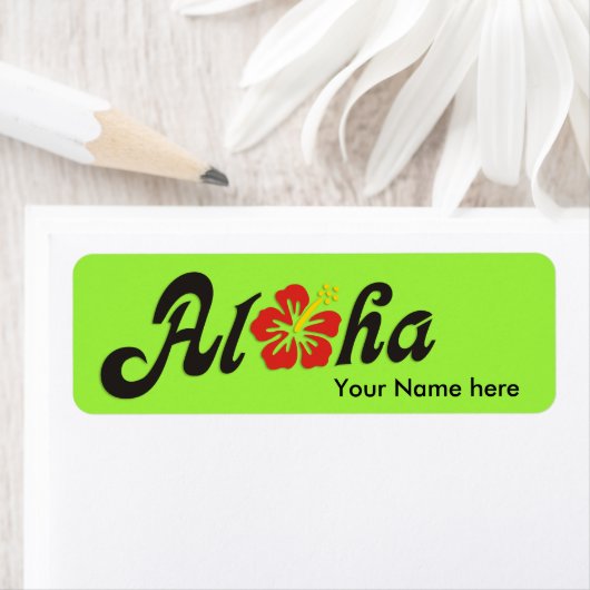 Aloha Hibiscus - flat Hawaii design + jouw ideeën Etiket (Insitu)