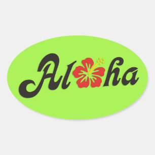 Aloha Hibiscus - flat Hawaii design + jouw ideeën Ovale Sticker