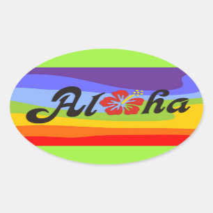 Aloha Hibiscus - flat Hawaii design + jouw ideeën Ovale Sticker