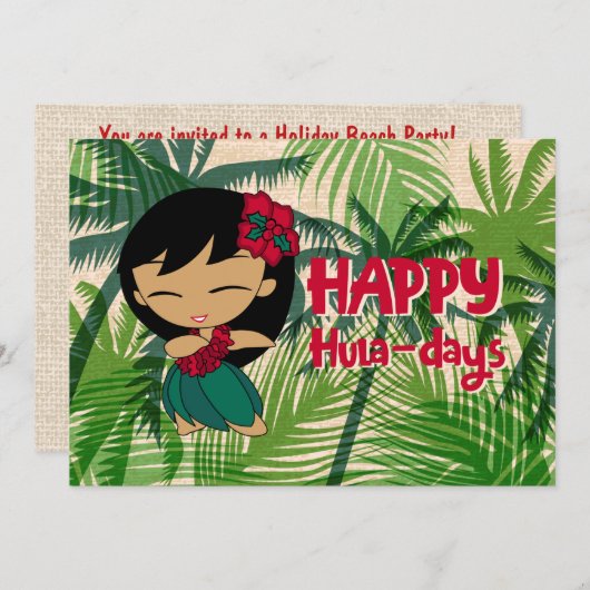 Aloha Honeys Christmas Holiday Hula Girl Palms Kaart (Voorkant / Achterkant)