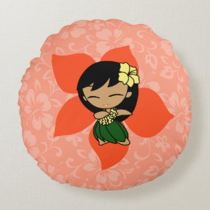 Aloha Honeys Hawaiian Hibiscus Hula Meisje Rond Kussen