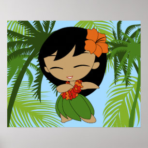 Aloha Honeys Hawaiian Sinaasappel Hibiscus Hula Gi Poster